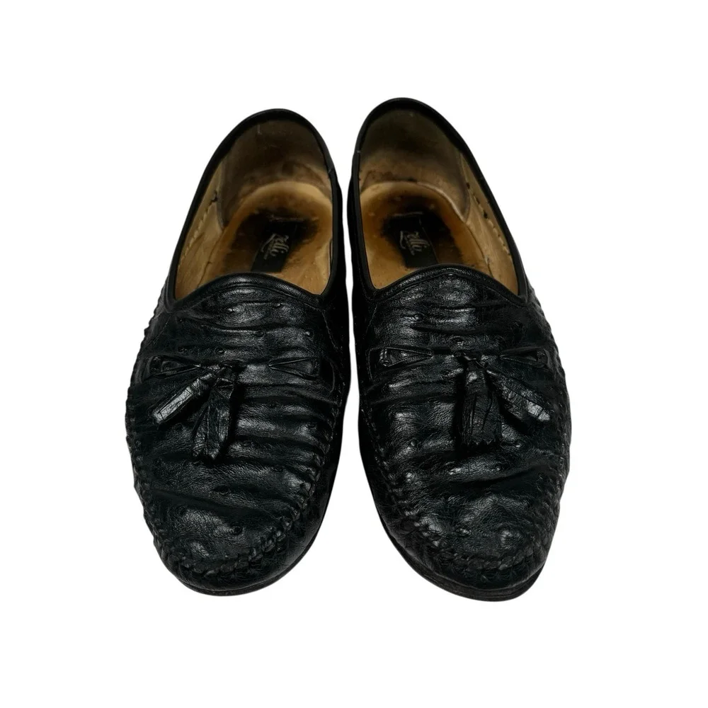 Zelli Men's Genuine Ostrich Quill Tassel‎ Loafers Black Size 10 W Italy